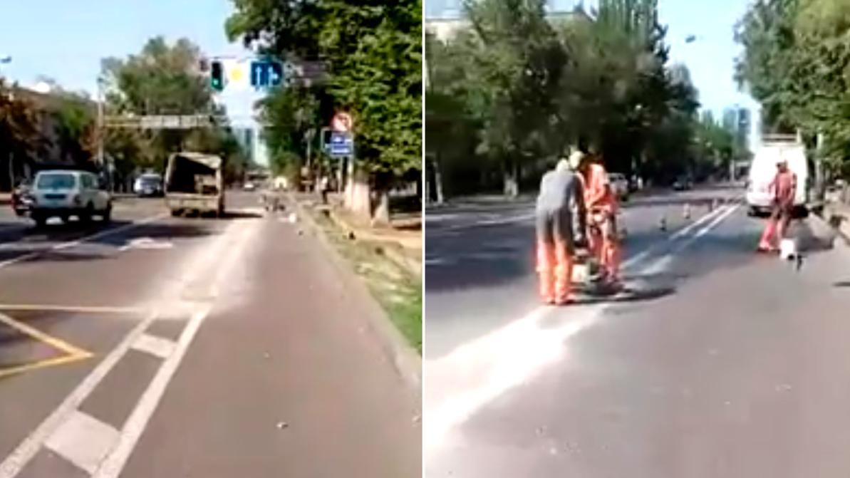На улице Кунаева начали демонтаж велодорожки